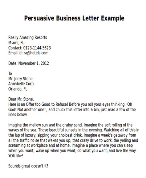 Template For Persuasive Letter